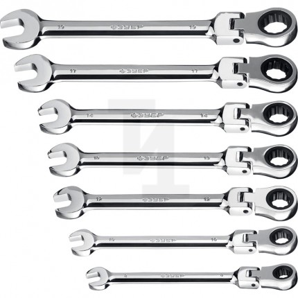 Набор комбинированных гаечных ключей трещоточных шарнирных 7 шт, 8 - 19 мм, ЗУБР 27101-H7