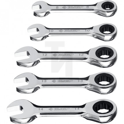 Набор комбинированных гаечных ключей трещоточных укороченных 5 шт, 8 - 14 мм, ЗУБР 27103-H5