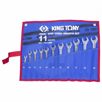 Набор комбинированных ключей с трещоткой в рожке, 8-19 мм, чехол из теторона, 11 предметов King Tony 14111MRN