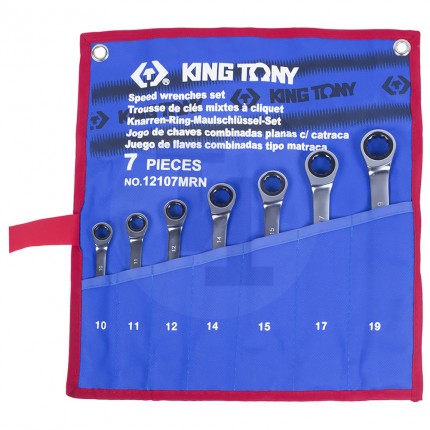 Набор комбинированных трещоточных ключей 10-19мм чехол из теторона 7 предметов King Tony 12107MRN