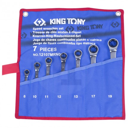 Набор комбинированных трещоточных ключей 8-19мм чехол из теторона 7 предметов King Tony 12107MRN01