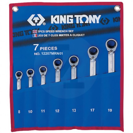Набор комбинированных трещоточных ключей 8-19мм теторон 7 предметов King Tony 12207MRN01