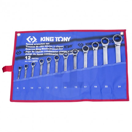 Набор комбинированных трещоточных ключей 8-24мм чехол из теторона 12 предметов King Tony 12112MRN