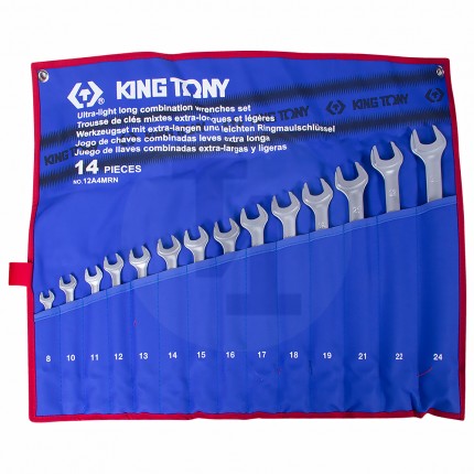 Набор комбинированных удлиненных ключей 8-24мм чехол из теторона 14 предметов King Tony 12A4MRN