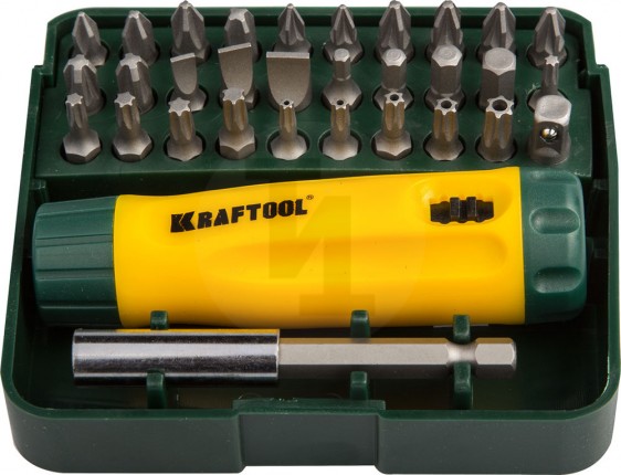 Набор KRAFTOOL Отвертка реверсивная с битами и адаптером, Cr-V, 32 предмета 26142-H32