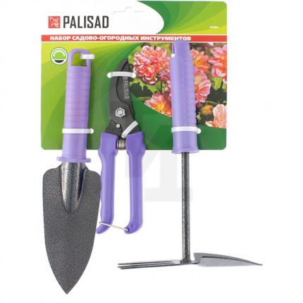 Набор садового инструмента с секатором, пластиковые рукоятки, 3 предмета, STANDARD, Palisad 62904