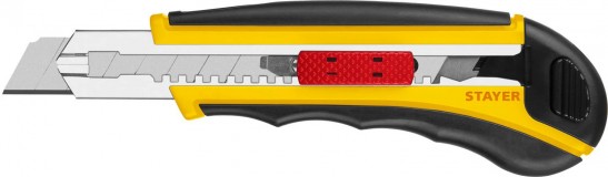 Нож с автозаменой и автостопом с доп. фиксатором HERCULES-18, 3 сегмент. лезвия 18 мм, STAYER