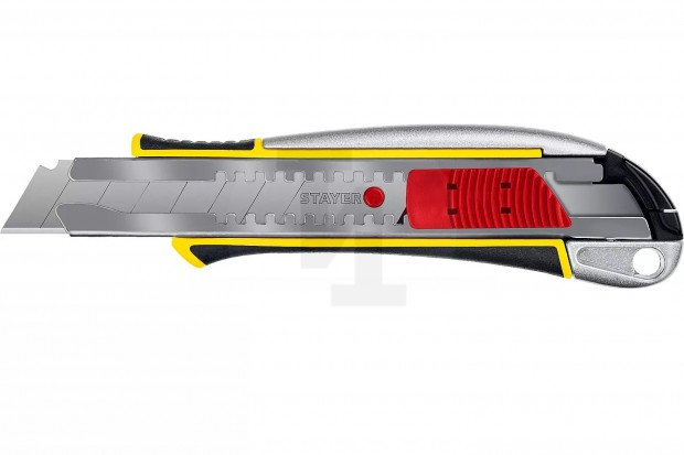 Нож STAYER 18 мм, сегментированное лезвие, автостоп, нож KSM-18A 09143_z01
