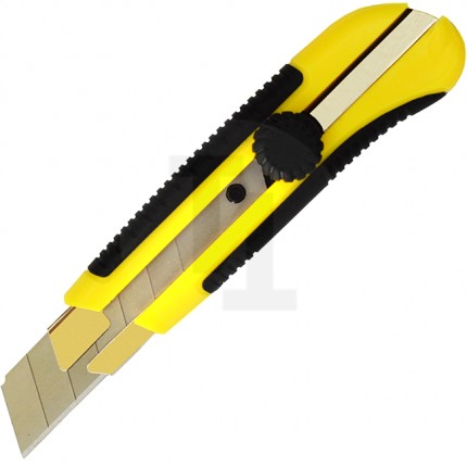 Нож строительный 25 мм, металлическая направляющая, обрезиненная ручка, винтовой фиксатор, Сокол 19712