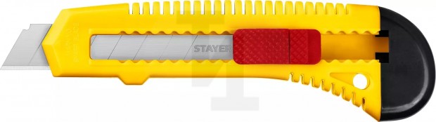 Нож упрочненный из АБС пластика со сдвижным фиксатором FORCE, сегмент. лезвия 18 мм, STAYER 0911_z01