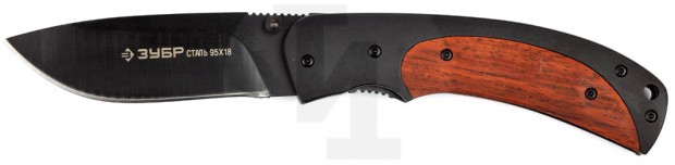 Нож ЗУБР "ЭКСПЕРТ" "НОРД" складной, эргономичная металлическая рукоятка с деревянными вставками, 190мм/лезвие 80мм 47708