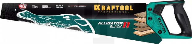 Ножовка для точного реза ″Alligator BLACK 11″, 500 мм, 11 TPI 3D зуб, KRAFTOOL 15205-50