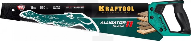 Ножовка для точного реза ″Alligator BLACK 11″, 550 мм, 11 TPI 3D зуб, KRAFTOOL 15205-55