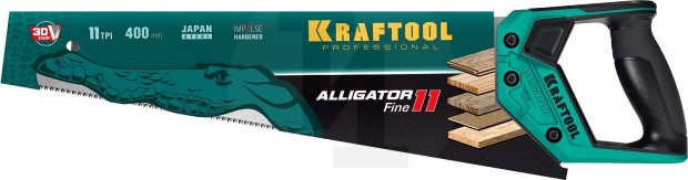 Ножовка для точного реза ″Alligator Fine 11″, 400 мм, 11 TPI 3D зуб, KRAFTOOL 15203-40