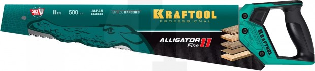 Ножовка для точного реза ″Alligator Fine 11″, 500 мм, 11 TPI 3D зуб, KRAFTOOL 15203-50