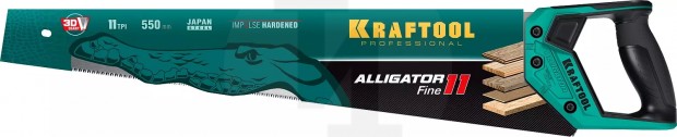 Ножовка для точного реза ″Alligator Fine 11″, 550 мм, 11 TPI 3D зуб, KRAFTOOL 15203-55