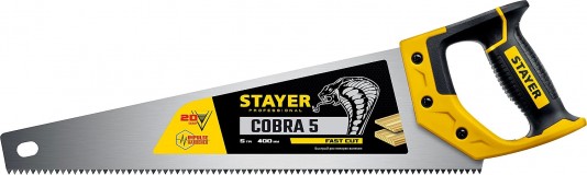 Ножовка по дереву (пила) ″Cobra 5″ 400 мм, 5 TPI, прямой крупный зуб, быстрый рез поперек волокон, для крупных и средних заготовок, STAYER