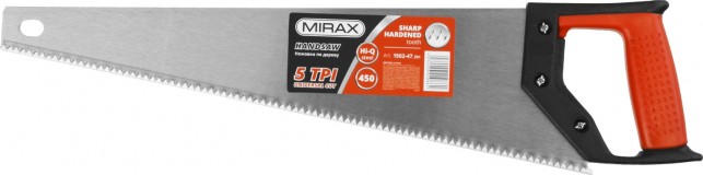 Ножовка по дереву (пила) MIRAX Universal 450 мм, 5 TPI, рез вдоль и поперек волокон, для крупных и средних заготовок