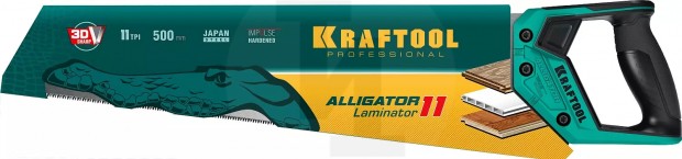 Ножовка по ламинату ″Alligator LAMINATOR 11″, 500 мм, 11 TPI 3D зуб, KRAFTOOL 15207