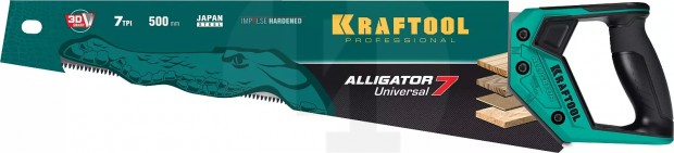Ножовка универсальная ″Alligator Universal 7″, 500 мм, 7 TPI 3D зуб, KRAFTOOL 15004-50_z01