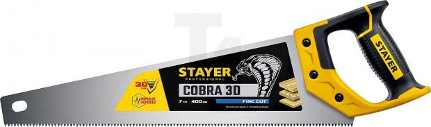 Ножовка универсальная (пила) ″Cobra 3D″ 400мм, 7TPI, 3D зуб, точн.рез вдоль и поперек волокон, для средних заготовок из всех видов материалов, STAYER 1512-40_z01