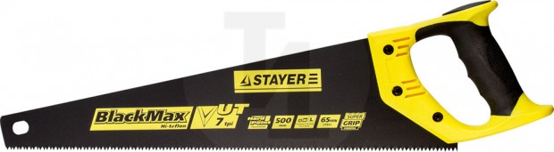 Ножовка универсальная (пила) STAYER BlackMAX 500 мм, 7TPI, тефлон покрытие, рез вдоль и поперек волокон, для средних заготовок, фанеры, ДСП, МДФ 2-15081-50