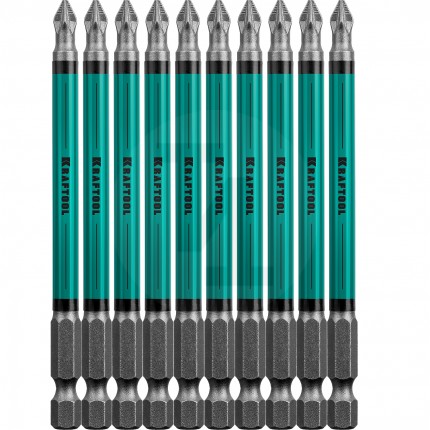 Optimum Line Биты, PZ2, тип хвостовика E 1/4", 100 мм, 10 шт в блистере, KRAFTOOL 26124-2-100-10
