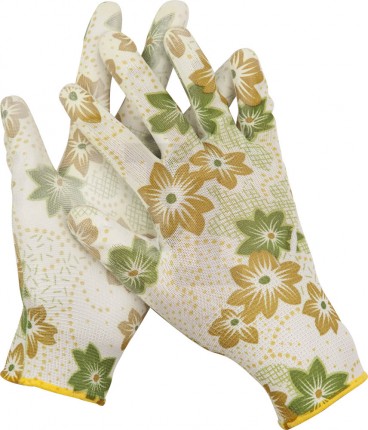 Перчатки GRINDA садовые, прозрачное PU покрытие, 13 класс вязки, бело-зеленые, размер L 11293-L