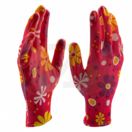 Перчатки садовые из полиэстера с нитрильным обливом, цветы, М// Palisad 67857