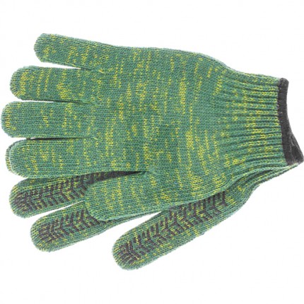 Перчатки трикотажные усиленные, гелевое ПВХ-покрытие, 7 класс, зеленые, Сибртех 68184