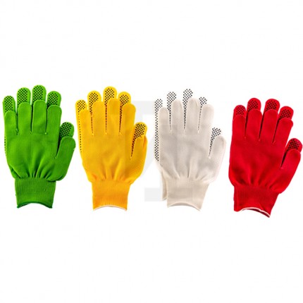 Перчатки в наборе, цвета: белые, розовая фуксия, желтые, зеленые, ПВХ точка, L, Россия, Palisad 67852