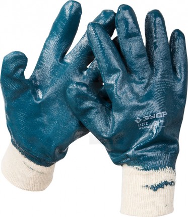 Перчатки ЗУБР рабочие с манжетой, с полным нитриловым покрытием, размер L (9) 11272-L