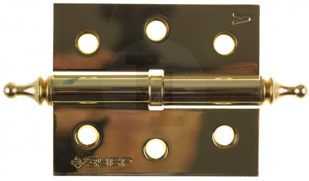 Петля дверная разъемная ЗУБР "ЭКСПЕРТ", 1 подшипник, цвет латунь (PB), левая, с крепежом, 75х63х2,5мм, 2 шт 37605-075-1L