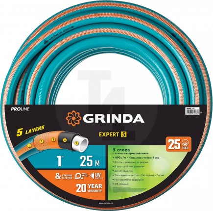 Поливочный шланг GRINDA PROLine EXPERT 5 1″ 25 м 25 атм пятислойный армированный 429007-1-25