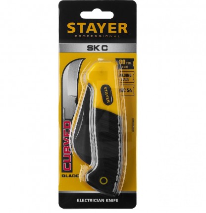 SK-С нож монтерский, складной, изогнутое лезвие, STAYER Professional 45409