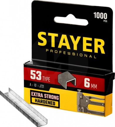 STAYER 6 мм скобы для степлера тонкие 53, 1000 шт 3159-06_z02