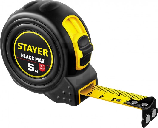 STAYER BlackMax 5м / 19мм рулетка в ударостойком полностью обрезиненном корпусе и двумя фиксаторами 3410-05_z02