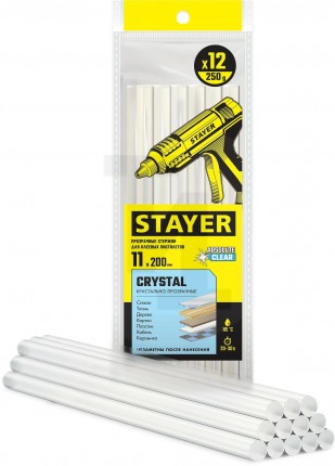 STAYER Cristal прозрачные универсальные клеевые стержни, d 11 мм х 200 мм 12 шт. 250 г. 0682-12