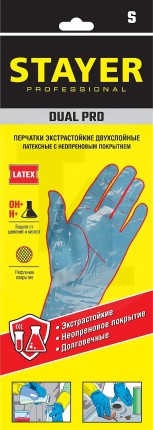 STAYER DUAL Pro перчатки латексные с неопреновым покрытием, хозяйственно-бытовые, стойкие к кислотам и щелочам, размер S 11210-S_z01