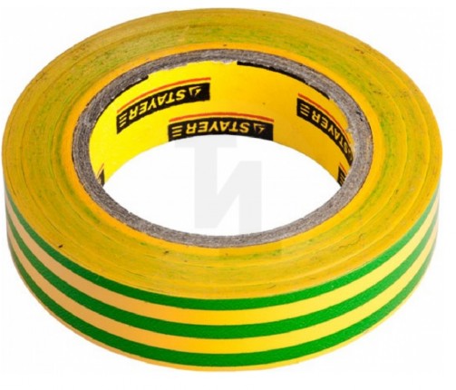 STAYER Protect-10 Изолента ПВХ, не поддерживает горение, 10м (0,13х15 мм), желто-зеленая 12291-S