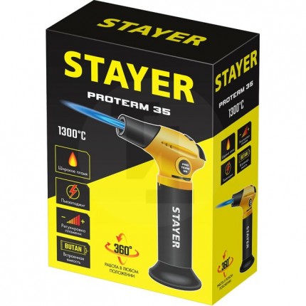 STAYER ProTerm 35 автономная портативная газовая горелка с пьезоподжигом, 1300°С. 55522