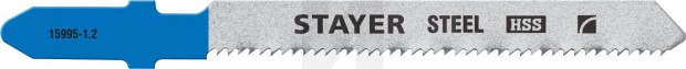 STAYER T218A, полотна для эл/лобзика, HSS, по металлу (0,9-3мм), фигур. рез, Т-хвостовик, шаг 1,2мм, 50мм, 2шт, STAYER Professional 15995-1.2_z02