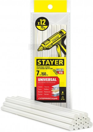 STAYER Universal прозрачные универсальные клеевые стержни, d 7 мм х 150 мм 12 шт. 75 г. 06817-12