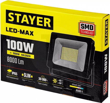 Светодиодный прожектор STAYER 100 Вт, LED-MAX 57131-100_z01