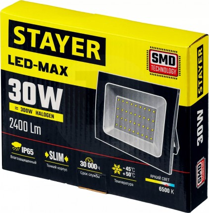 Светодиодный прожектор STAYER 30 Вт, LED-MAX 57131-30_z01