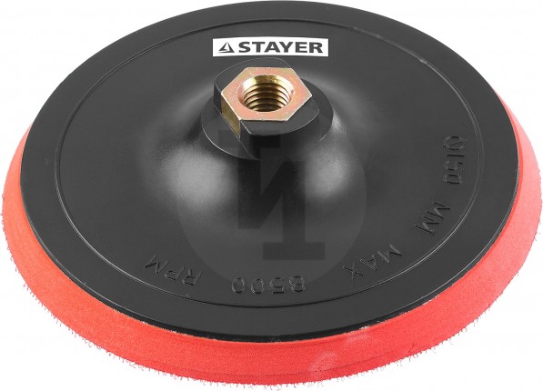 Тарелка опорная STAYER "MASTER" пластиковая для УШМ на липучке, полиуретановая вставка, d=150 мм, М14 35744-150
