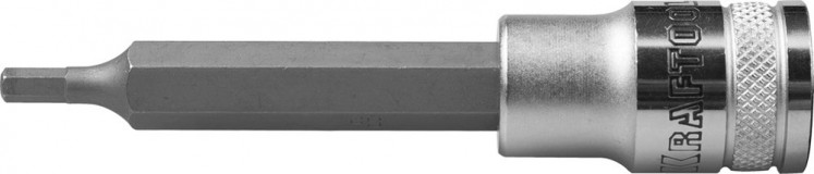 Торцовая бита-головка KRAFTOOL "INDUSTRIE QUALITAT", удлиненная, материал S2, HEX, сатинированная, 1/2", H3