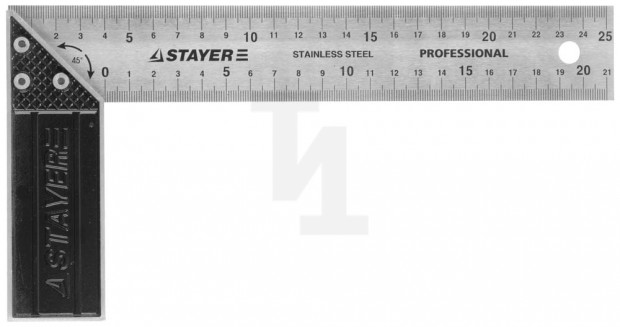 Угольник STAYER "PROFI" столярный, гравированная шкала, нержавеющее полотно 37мм, 250мм 3431-25_z01