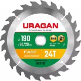 URAGAN Fast 190х30/20мм 24Т, диск пильный по дереву