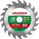 URAGAN Optima 150х20/16мм 24Т, диск пильный по дереву